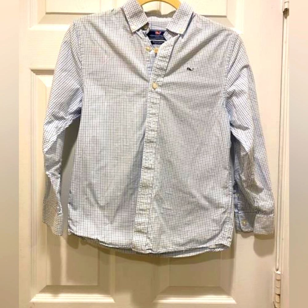 Vineyard Vines Whale Shirt, Boys sz S(8-10), blue & white